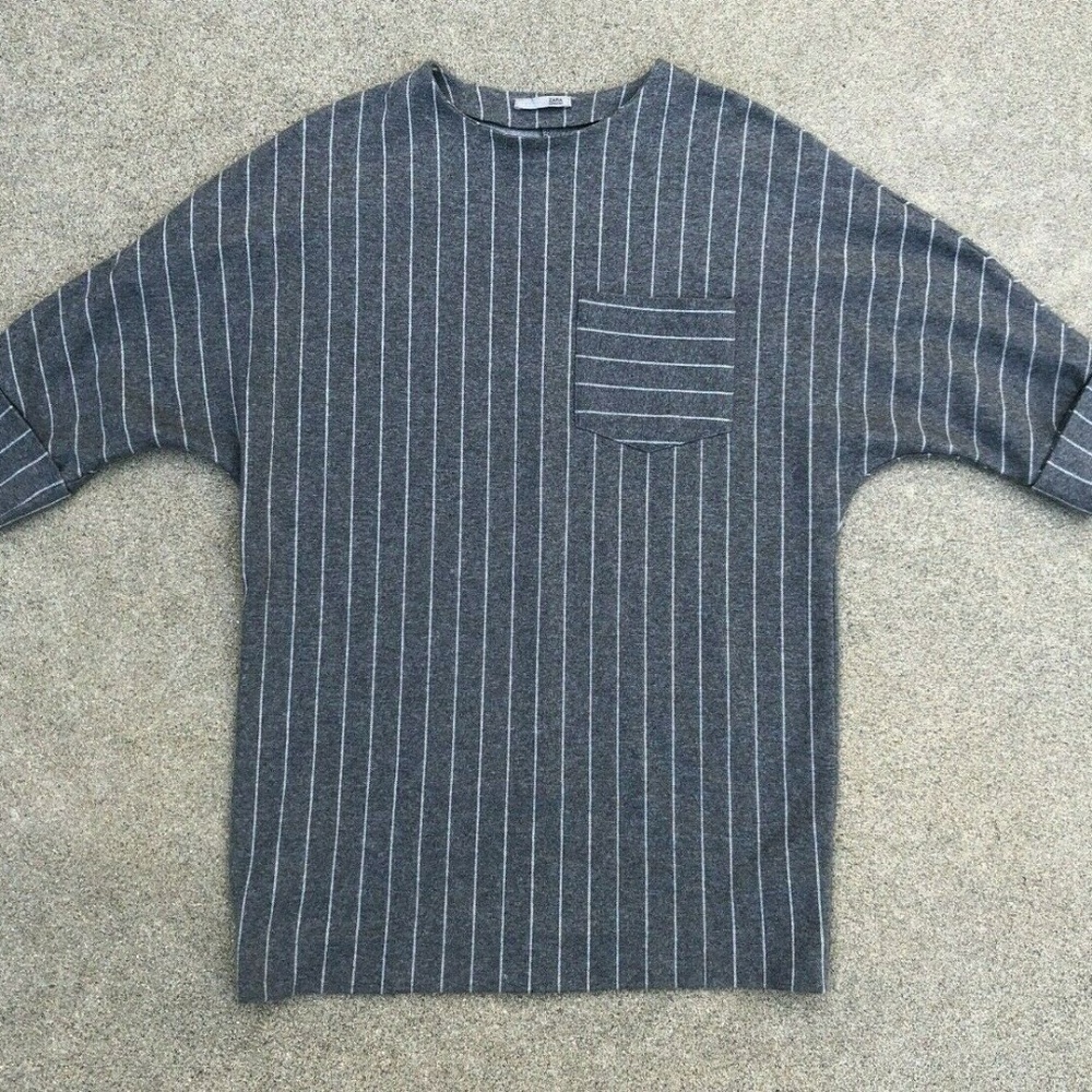 ZARA Collection Soft Long Grey Striped Top Shirt